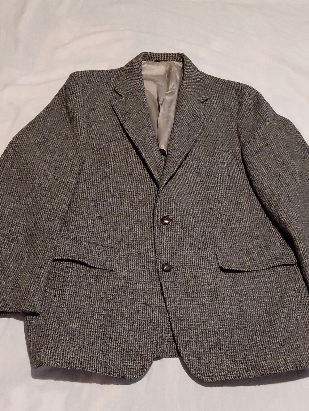 Vintage Norm Thompson Gray Harris Tweed Sport Coat 44R Dark Academia